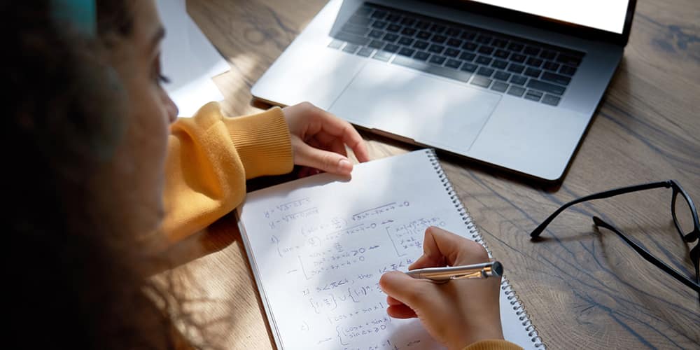 A female student works on homework