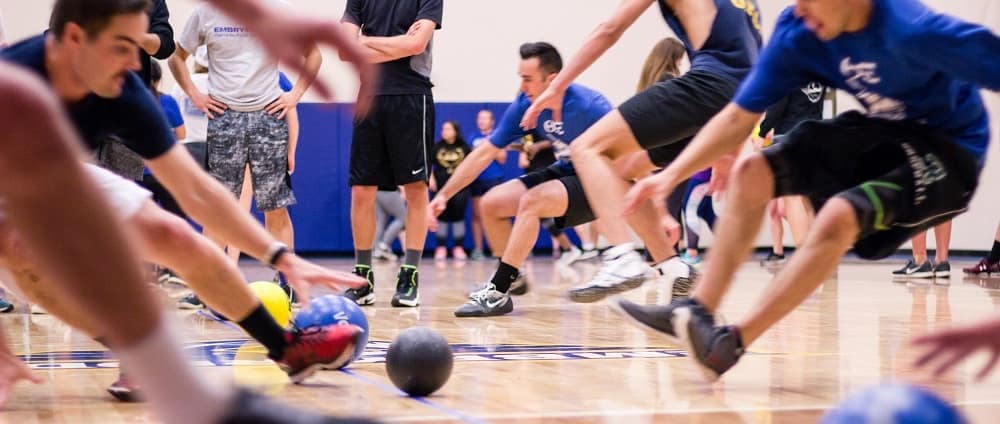 Students playing dodgeball