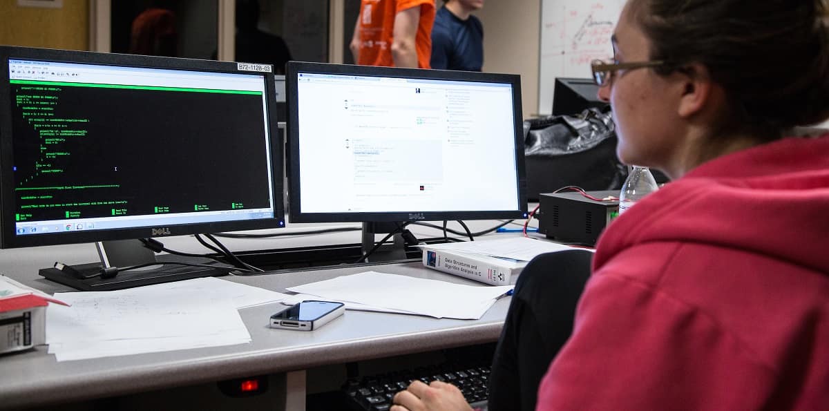 a student at a computer