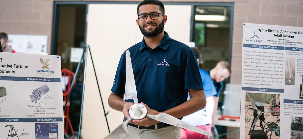 A student demonstrates his capstone project on Embry-Riddle Discovery Day