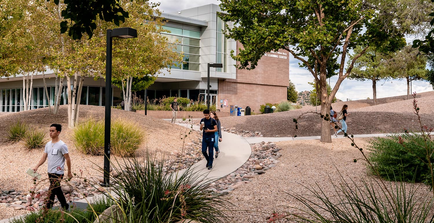 Students walking around the Prescott campus