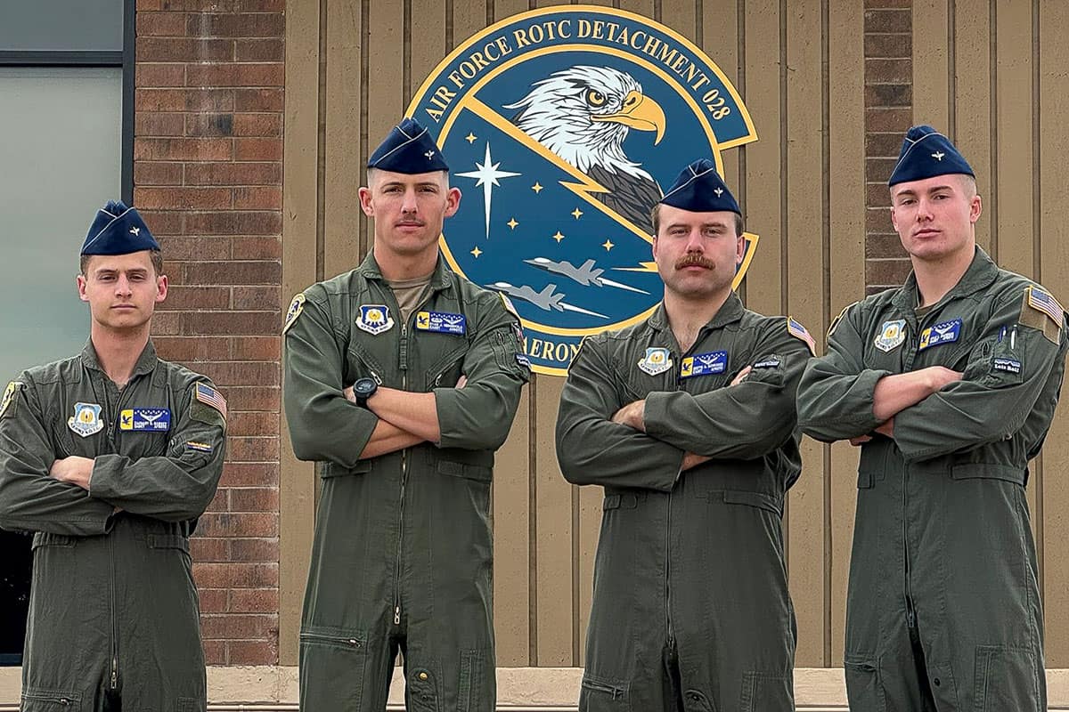 Four cadets in Air Force ROTC Detachment 028 on the Prescott Campus have earned NATO jet training program spots. The cadets (from left to right) are: Zachary Ramsey, Ryan Hengehold, Destin Schroder and Kyle Davidson.