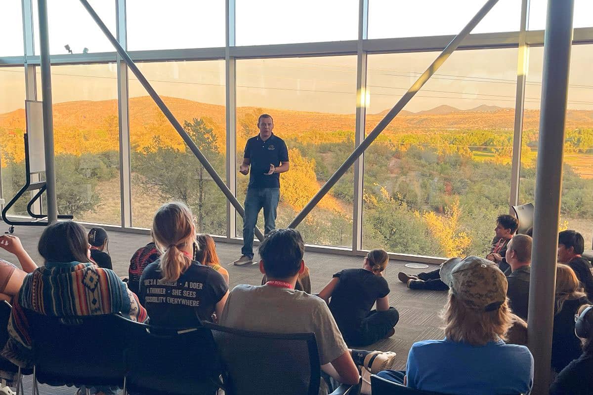 Embry-Riddle alumnus Daniel Sullivan (’17) talks to students in the Upward Bound program at Embry-Riddle Aeronautical University’s Prescott Campus