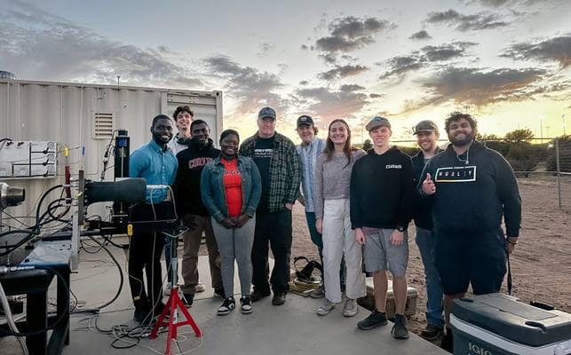 Pictured left to right: MSU’s principal investigator, Dr. Oluwatobi Busari, with his students Hunter Saylor, Astrid Kengne and Kirsten Toland; and Embry-Riddle faculty members Dr. Elliott Bryner and Dr. Neil Sullivan with their students Madison Taylor, Derek Scandrett, Wyatt Patterson and Gautam Nandakumar