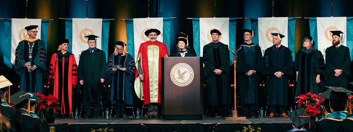 The Commencement Speaker addresses Embry-Riddle Aeronautical University Prescott Campus' graduating class
