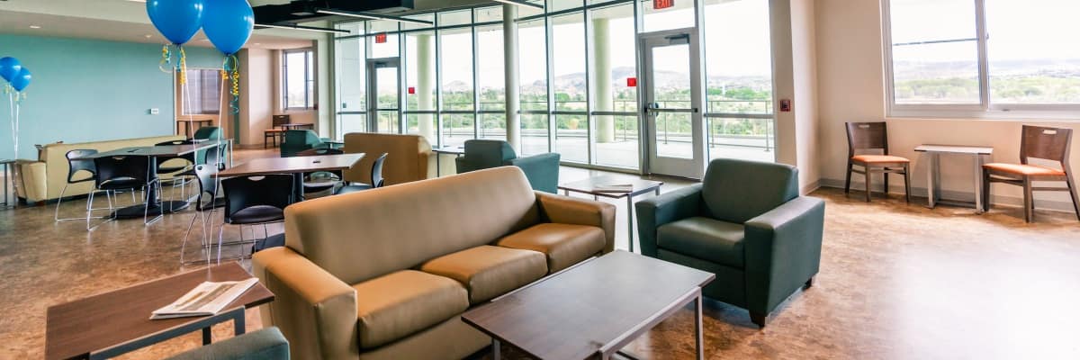 Residence halls include spacious lounges for study sessions and social gatherings
