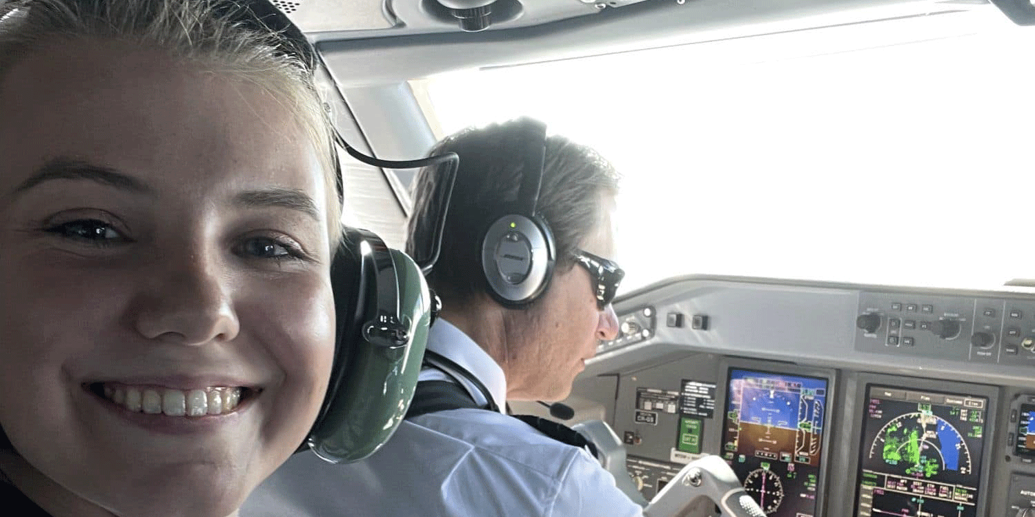 Woman and a man in a cockpit