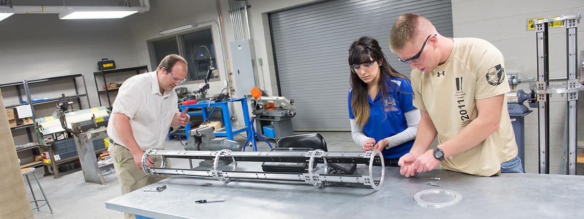 Students work in an engineering lab