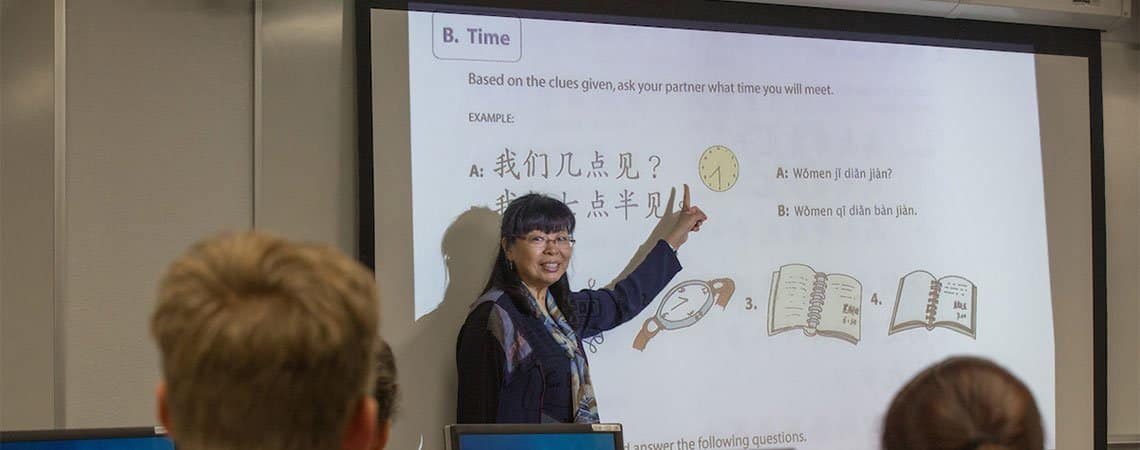 A professor teaches a Chinese course at Embry-Riddle's Prescott Campus.