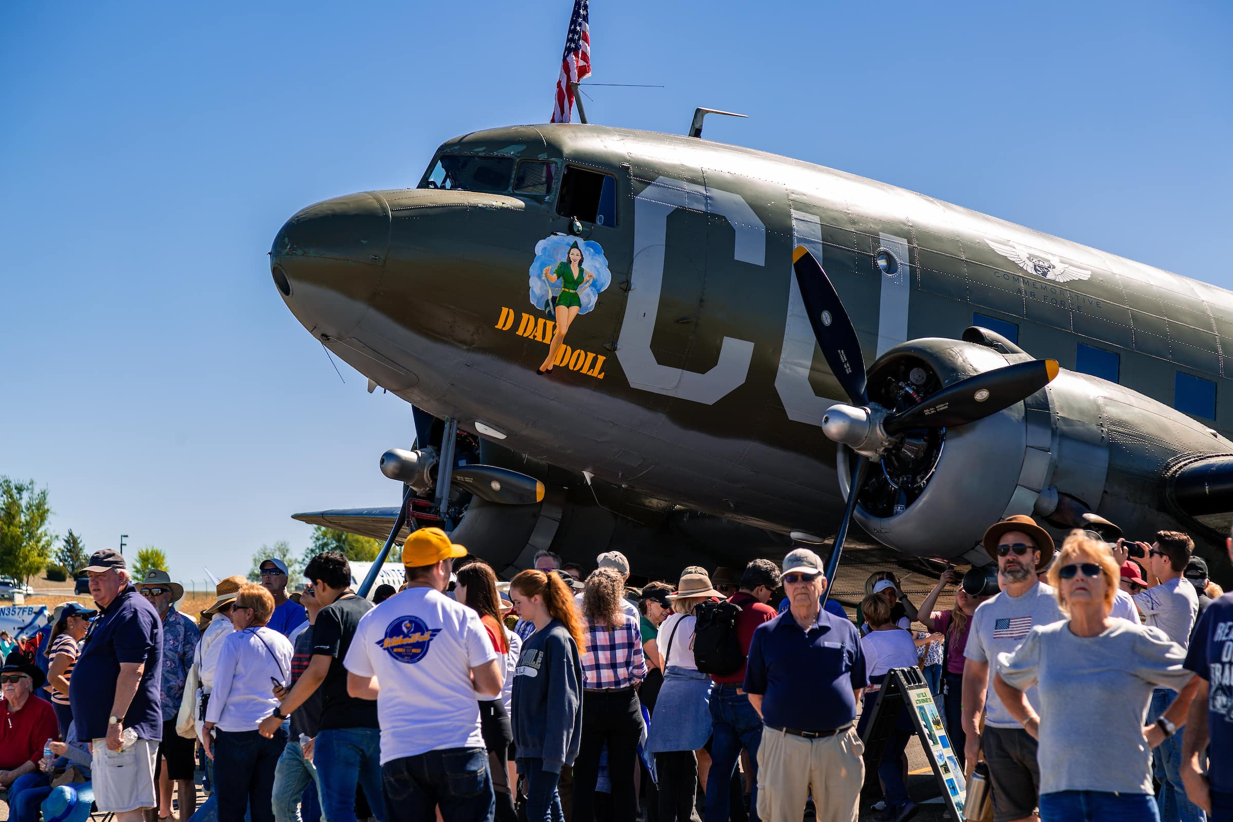 guests check out a vintage airplane