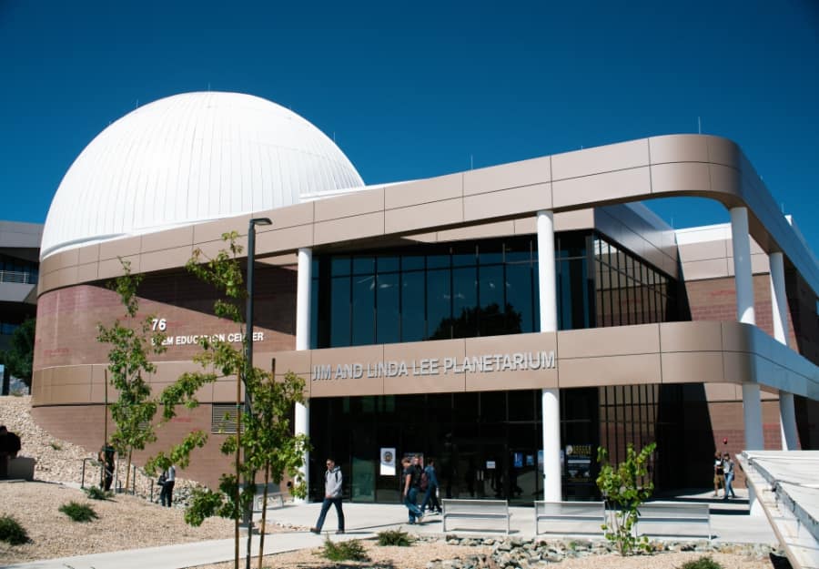 Exterior view of the STEM Education Center and the Jim and Linda Lee Planetarium dome