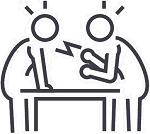 A drawing of two figures standing opposite each other, engaged in a vocal disagreement or argument