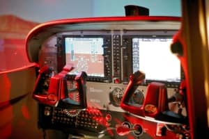 The cockpit of an Embry-Riddle Prescott campus flight simulator