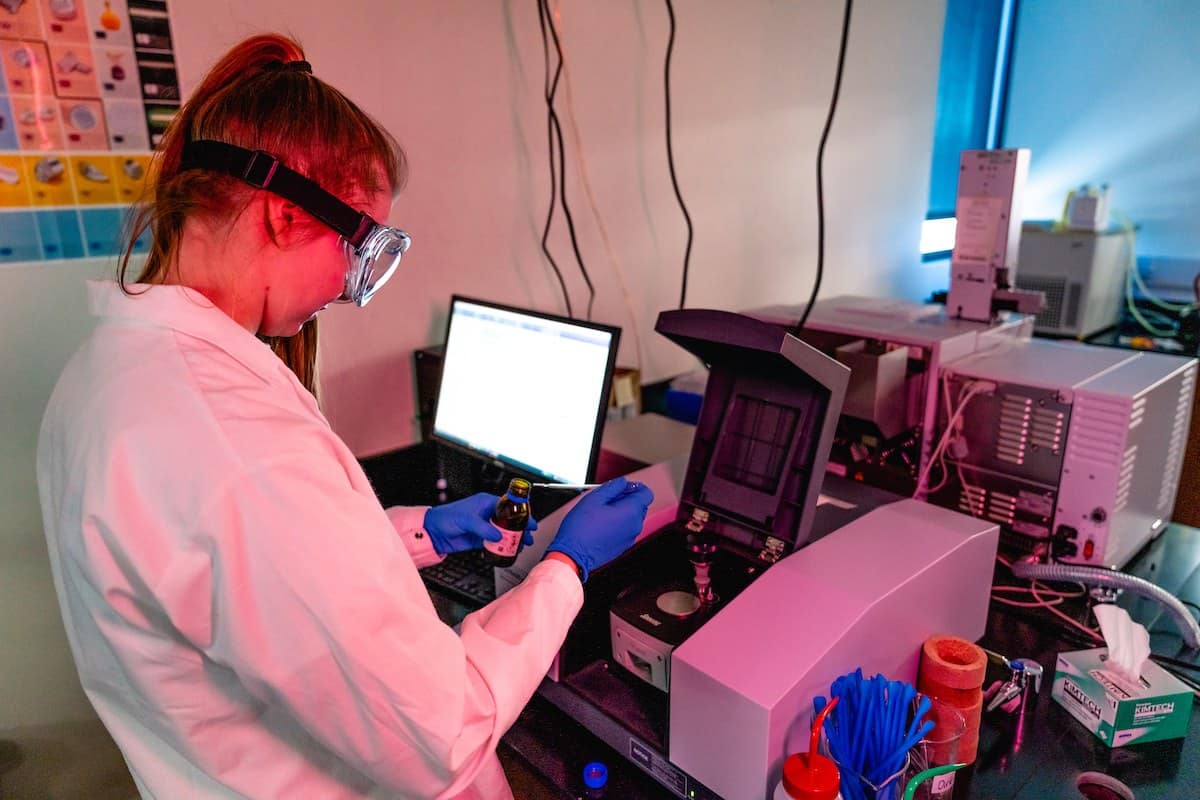 A student analyzes collected data