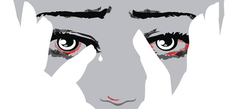 drawing of a woman crying